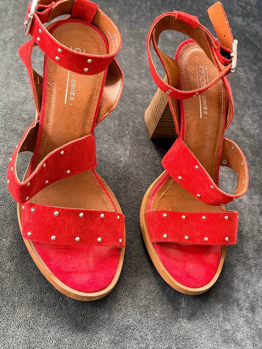 ASOS Red Studded Suede Rock Ankle-Strap Sandals - Women